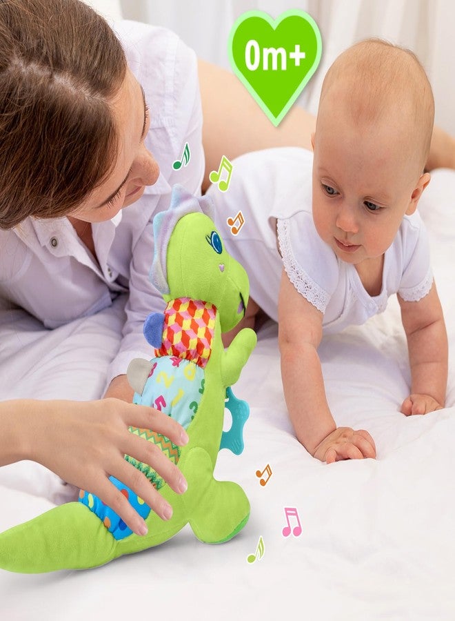 Holaxander Baby Dino Plush Soft Stuffed Animal Toy for 0-3-6-12+ Months,Infant Musical Toy with Rattle,Squeaker,Sensory Crinkle,Teether & Textures,Tummy Time Toys Christmas Baby Gift for Newborn Girl Boy (Green) - Image 5